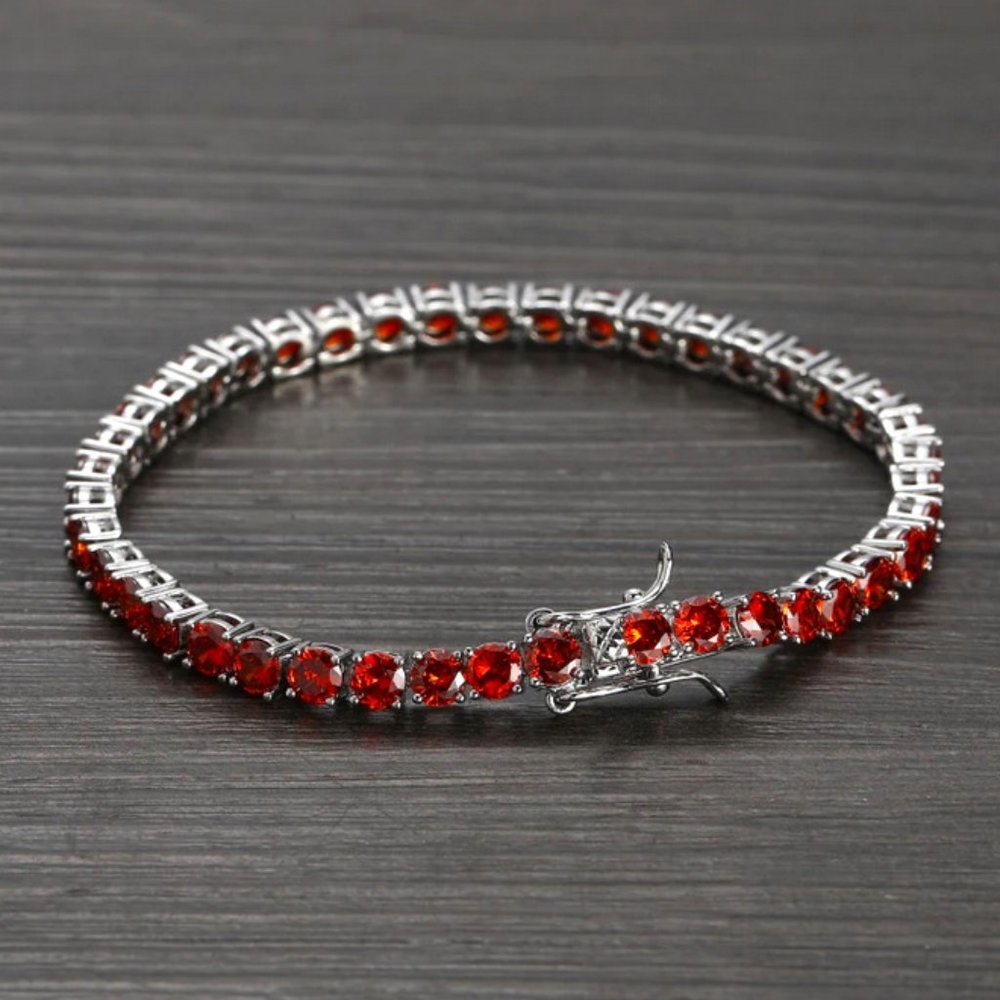Solid Silver 2ct Red Ruby Womens Gemstone Tennis Bracelet Ladies 7" 8" Jewelry